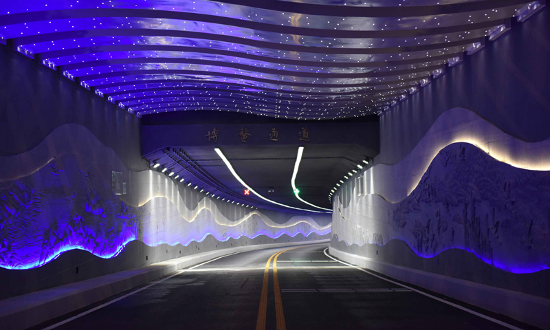 博鰲通道工程位于海南省瓊海市博鰲鎮(zhèn)，起點(diǎn)位于博鰲亞洲論壇成立會(huì)址，通道穿越萬(wàn)泉河，接?xùn)|嶼島論壇永久會(huì)址，穿越海南省著名的萬(wàn)泉河入?？凇Ｍǖ拦こ倘L(zhǎng)1.45公里，雙向兩車道設(shè)計(jì)標(biāo)準(zhǔn)，采取一次性圍堰、明挖法施工工序。圖為中國(guó)鐵建十八局集團(tuán)承建的博鰲通道夜景。（楊海剛攝） 