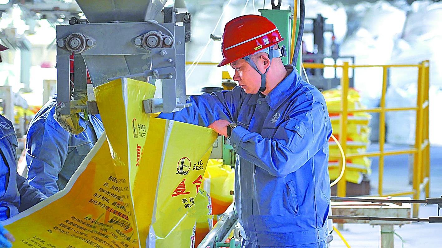 南化永大公司嚴抓紅三角牌復合肥生產，通過優化生產工藝、加強質量檢測、嚴格倉儲管理等措施，確保每一袋產品都是高標準。圖為工作人員抽樣檢測產品質量。