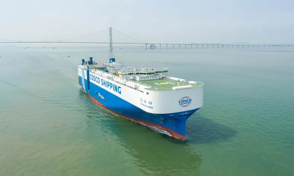 “遠(yuǎn)海口”輪總長(zhǎng)199.9米，船舶總噸達(dá)68252噸，排水量達(dá)39069噸，內(nèi)部擁有12層汽車甲板，其中包括8層固定層和4層活動(dòng)層，裝載能力為7000標(biāo)準(zhǔn)車位，可承載商品車、工程車、大巴等全品類車輛及MAFI貨物。該船具有綠色、低碳、安全、智能等多項(xiàng)性能特點(diǎn)。按照規(guī)劃，中遠(yuǎn)海運(yùn)汽車船2026年將增加至30艘，為更多的國(guó)產(chǎn)汽車揚(yáng)帆出海注入強(qiáng)勁動(dòng)能。